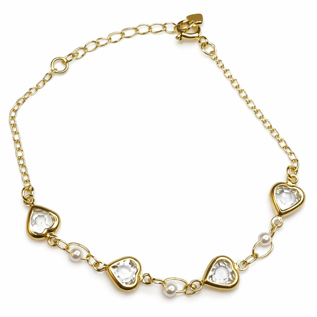 PULSERA CORAZONES CRISTAL GOLD