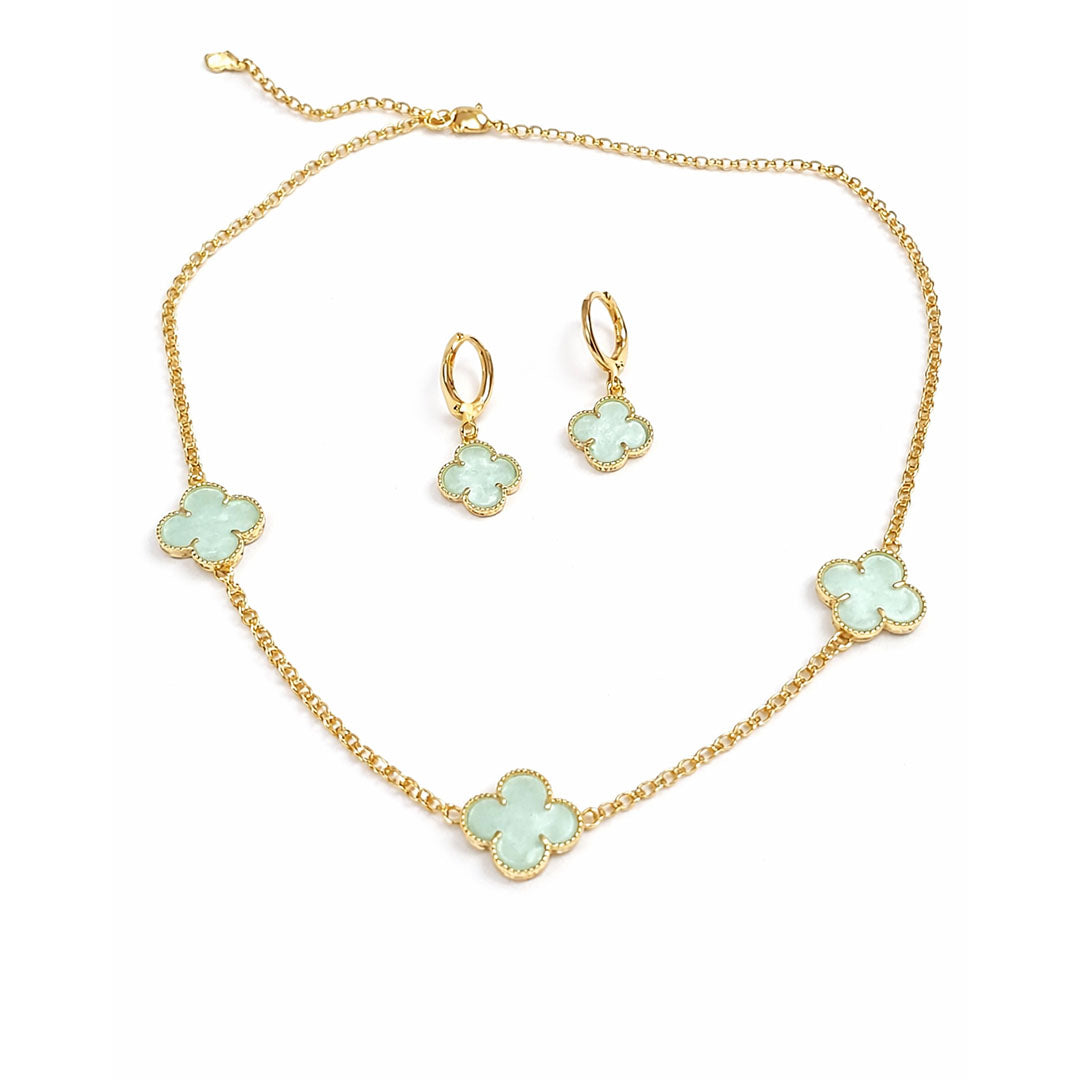 SET CADENA + AROS TREBOL GOLD VEDE AGUA