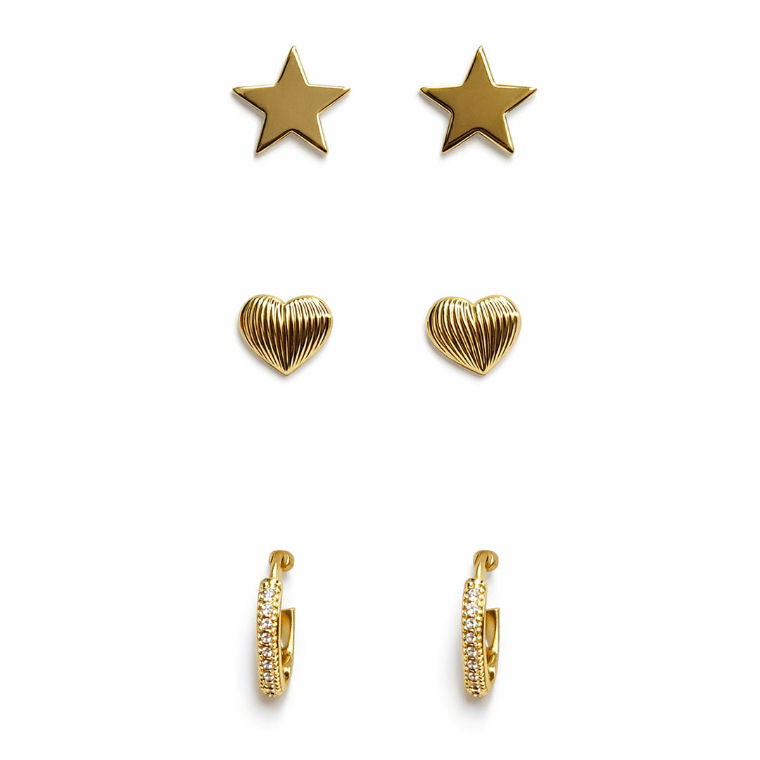 AROS SET TRIO BASICOS ESTRELLA HEART ARGOLLA