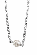 COLLAR RODIO PLATEADO PERLA CENTRAL
