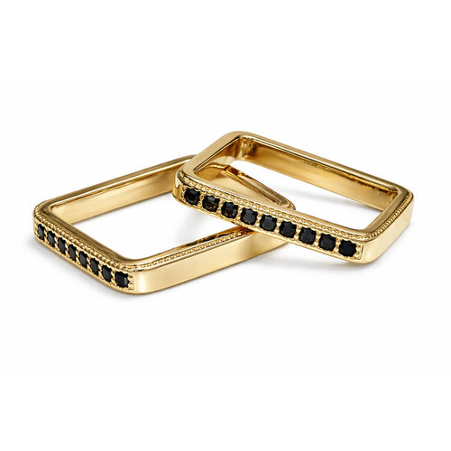 ANILLO 2 AROS CUADRADOS NEGROS GOLD