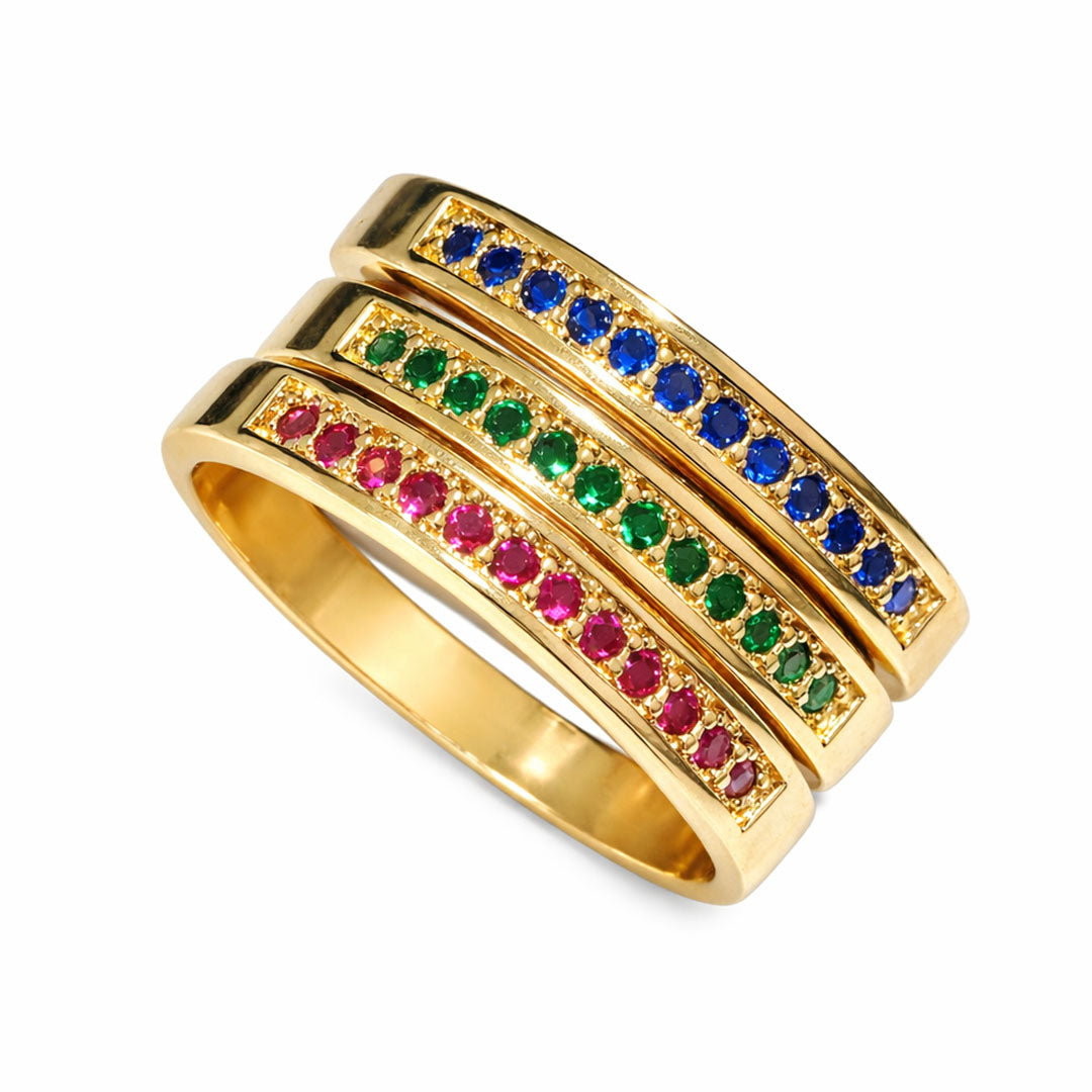ANILLO 3 TRIO CIRCONIA COLORES GOLD