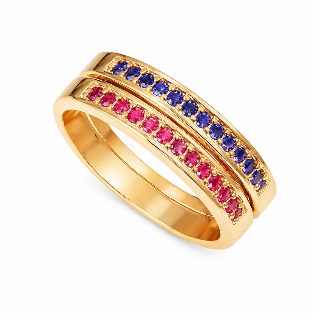ANILLO 2 AROS CIRCONIA COLORES GOLD