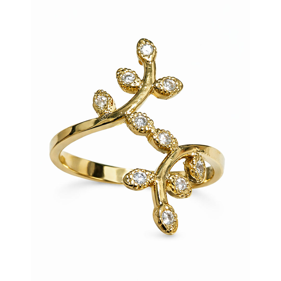 ANILLO HOJITAS CRISTAL GOLD