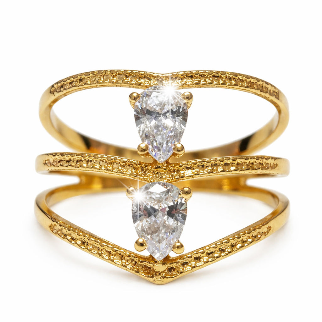 ANILLO DOBLE GOTA CIRCONIA TRANSPARENTE