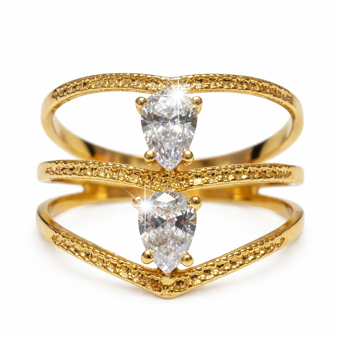 ANILLO DOBLE GOTA CIRCONIA TRANSPARENTE