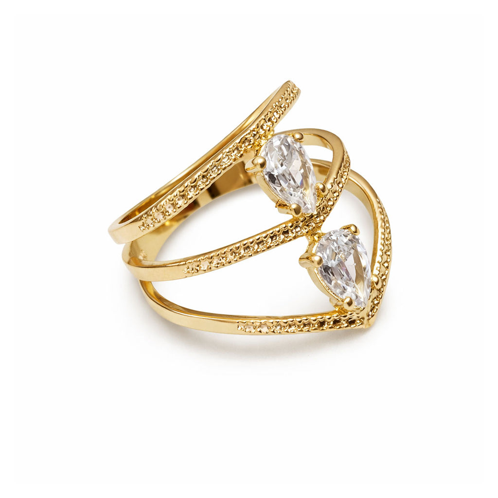 ANILLO DOBLE GOTA CIRCONIA TRANSPARENTE