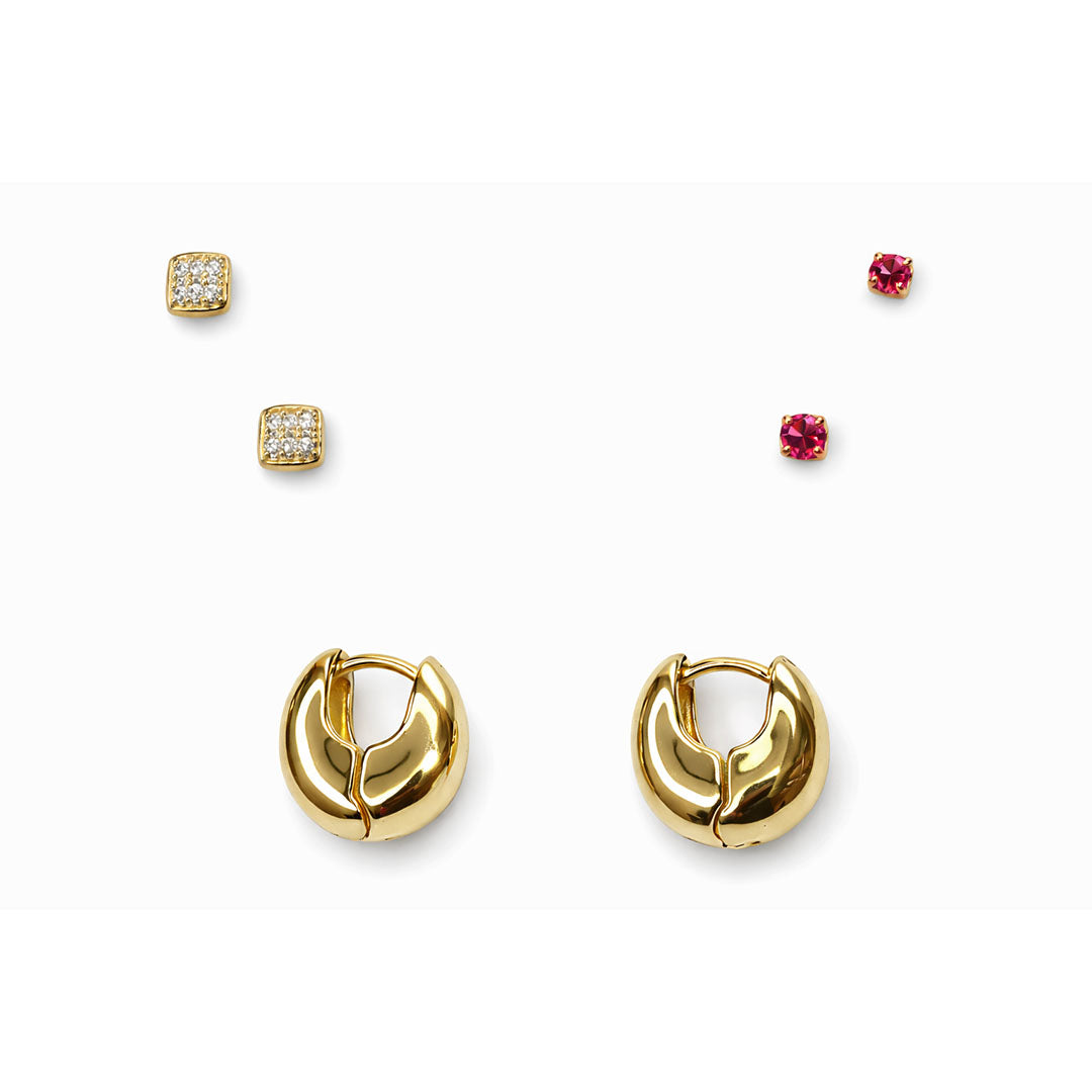 AROS TRIO HUGGIES GOLD SQUARE Y PTO LUZ ROSA