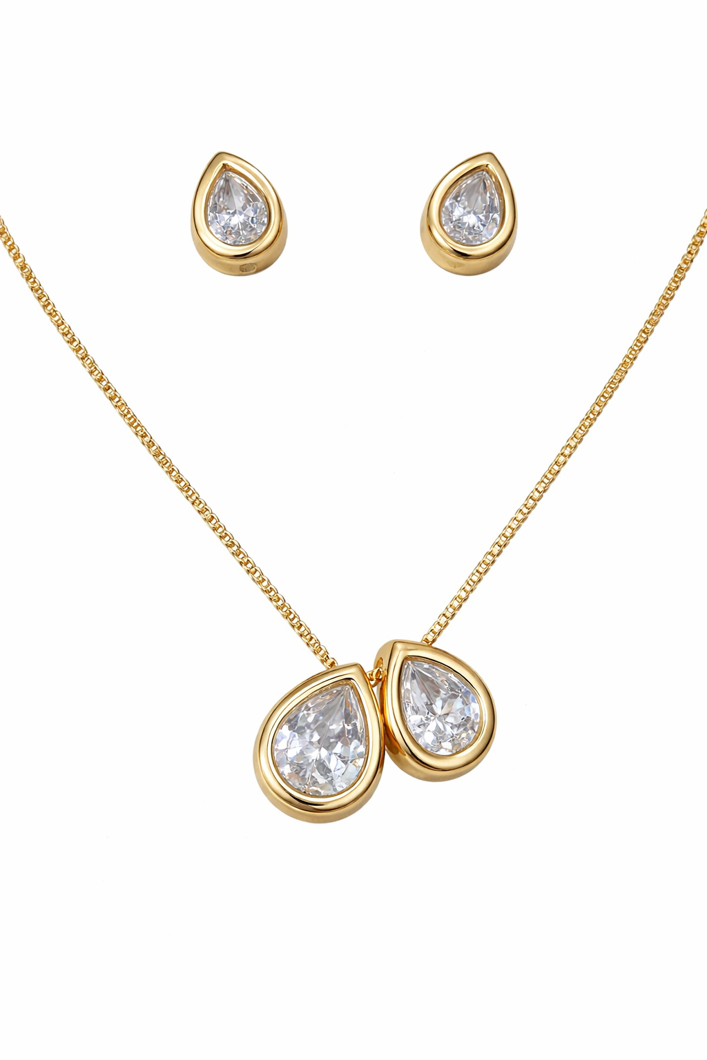 SET DORADO GOTAS DE CRISTAL DORADO CADENA + AROS
