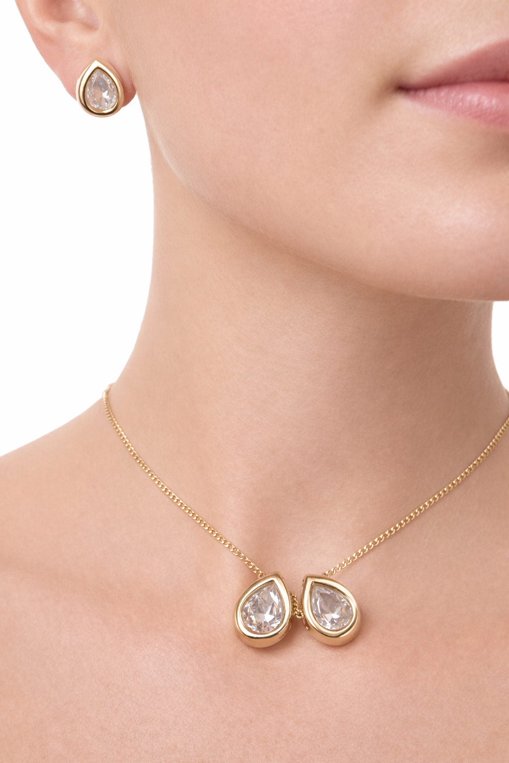 SET DORADO GOTAS DE CRISTAL DORADO CADENA + AROS