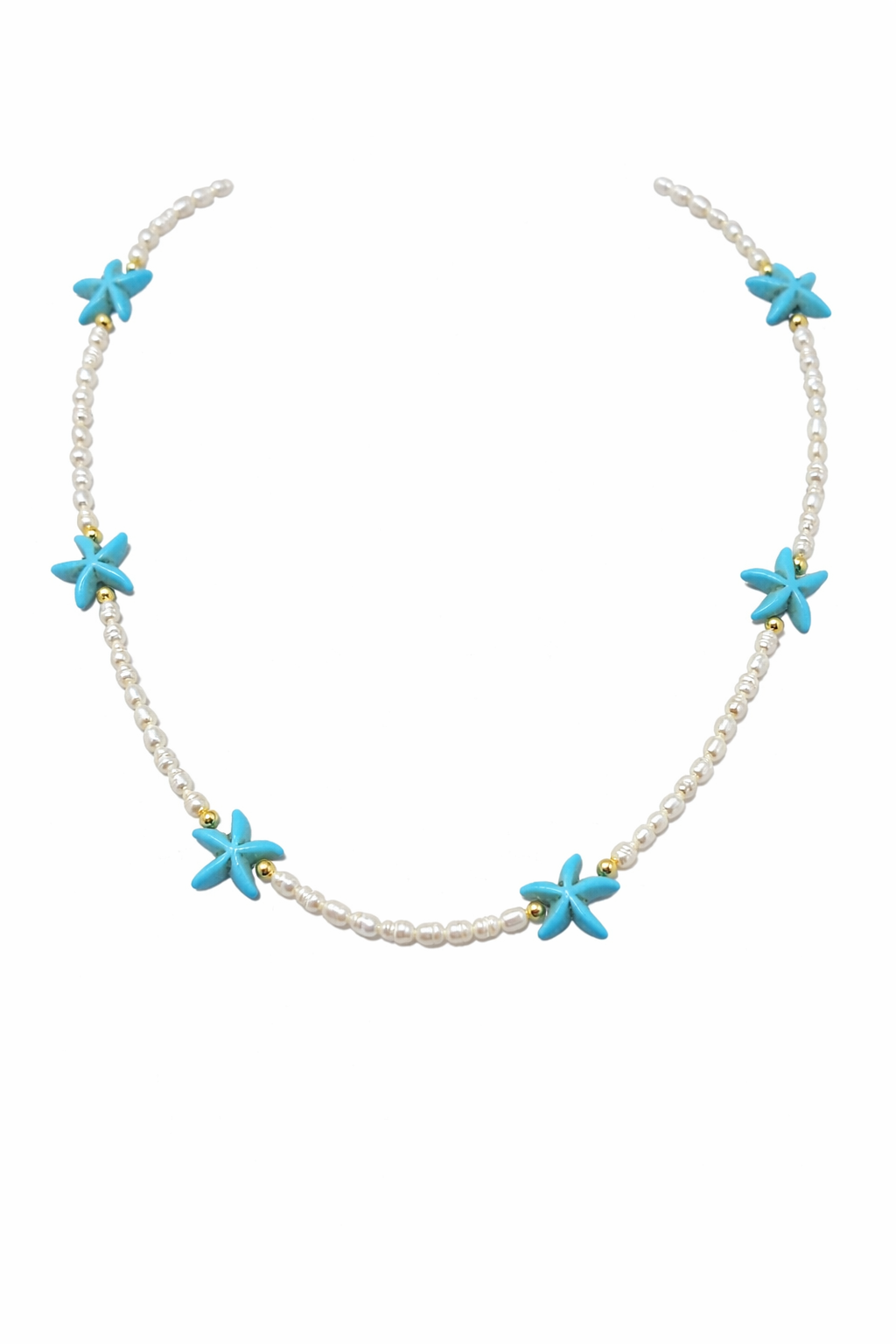 COLLAR ESTRELLA DE MAR TURQUESA + PERLAS