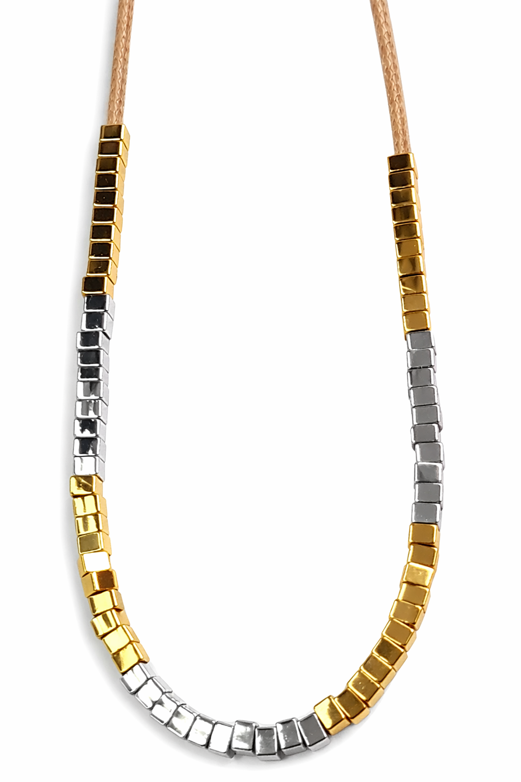 COLLAR CUERO CUBITOS DORADOS BEIGE