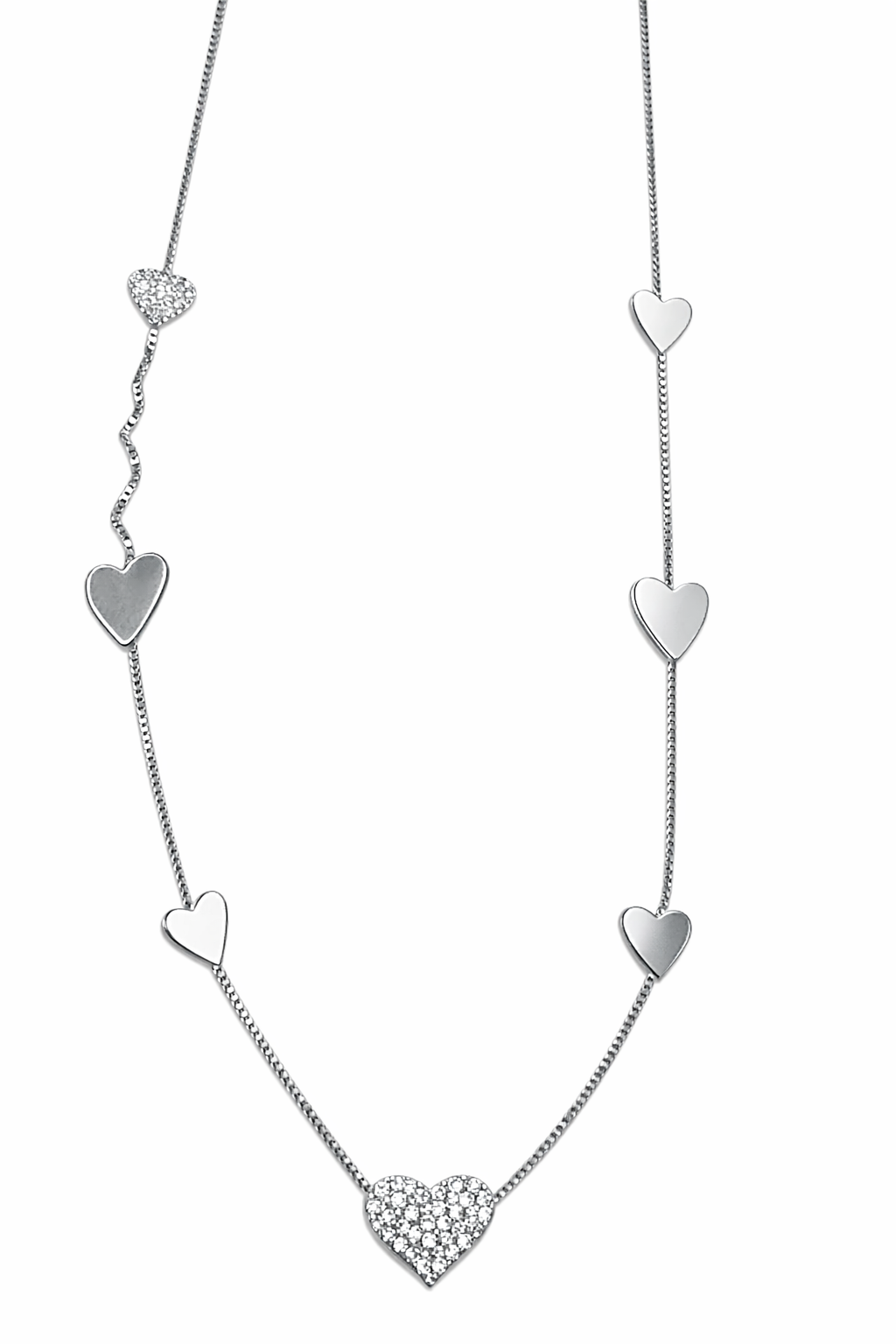 COLLAR LARGO CORAZON PLATEADO