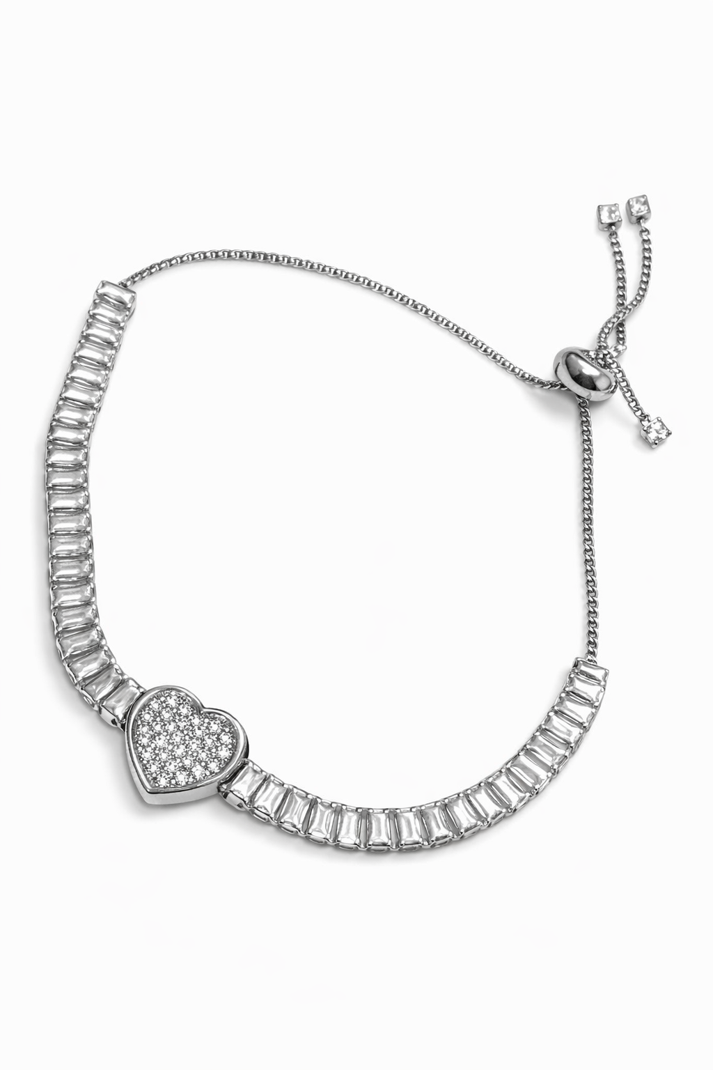 PULSERA PLATEDA CORAZON CRISTAL